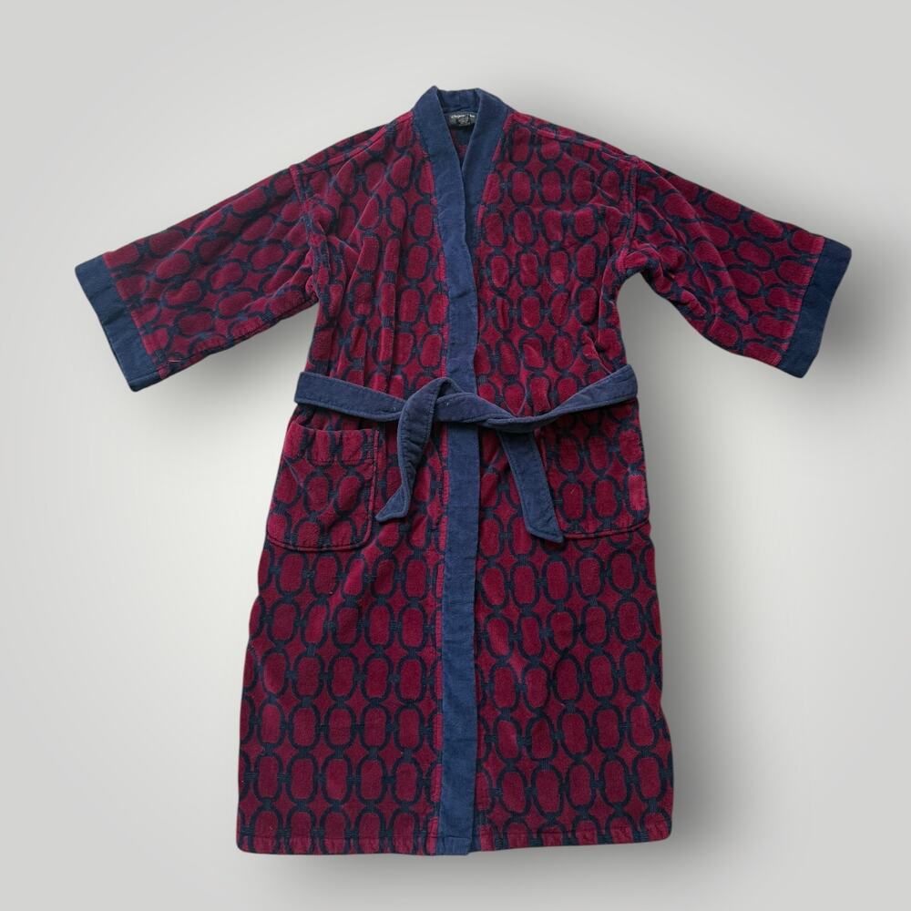 Vintage Christian Dior Monsieur Men’s Terry Cloth Bath Robe One Size Red Navy